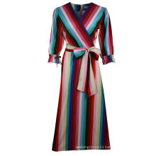 Summer Three Quarter Sleeves Rainbow Striped Maternity Casual Dresses Lady